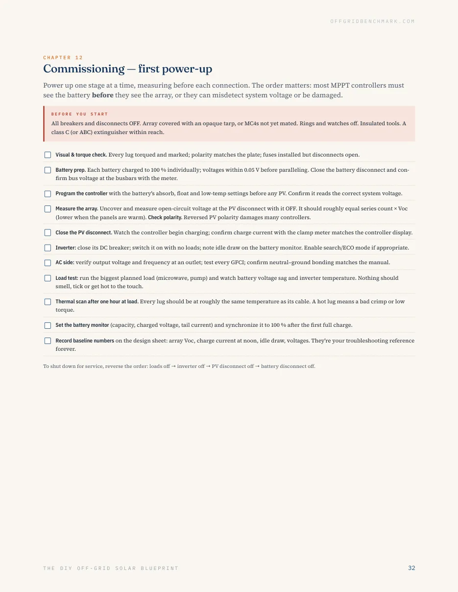 Commissioning checklist page